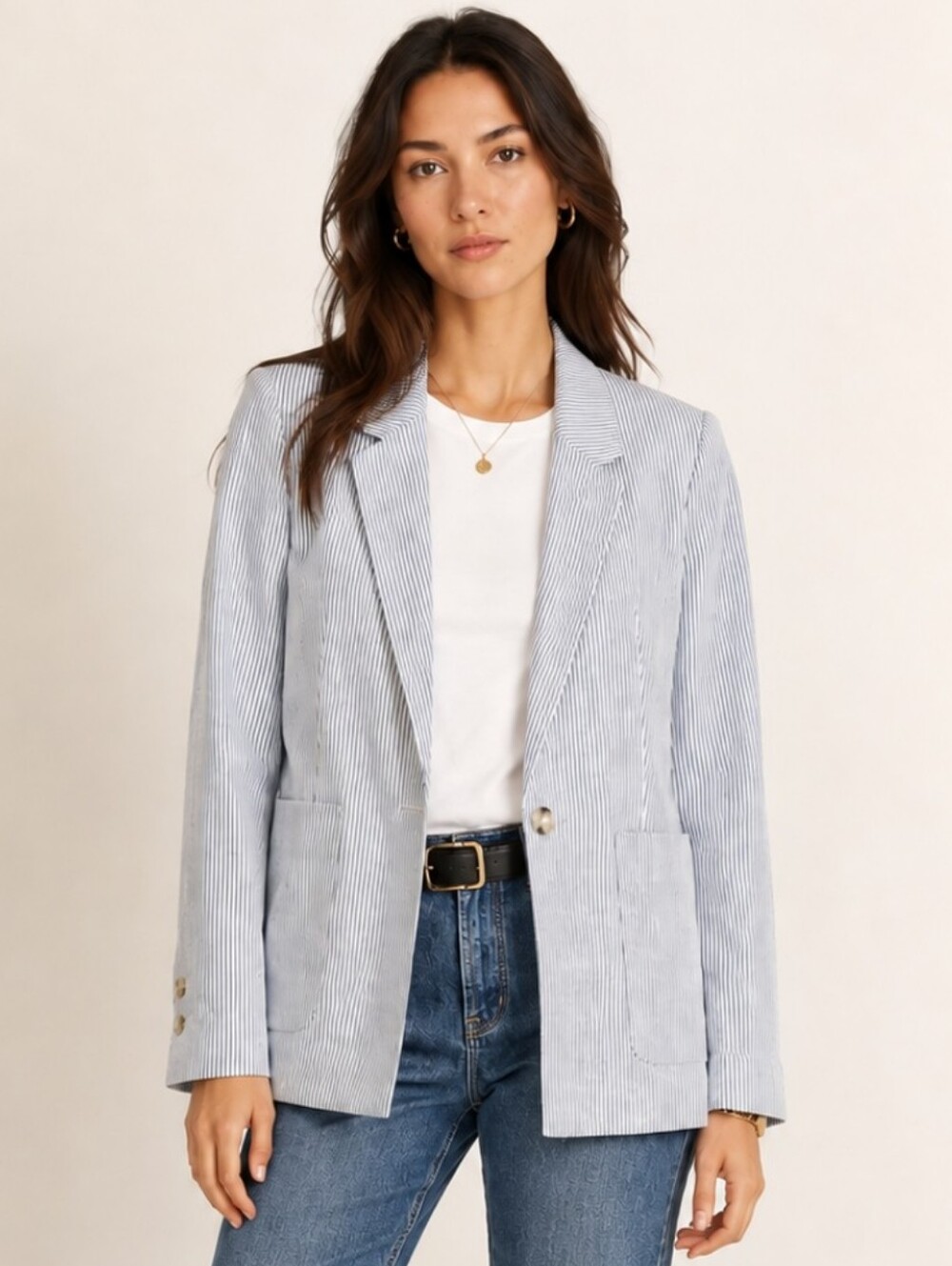 ESPRIT PREPPY COASTAL STRIPE COTTON BLAZER JACKET SIZE 4/6 BLUE WHITE LIKE NEW!